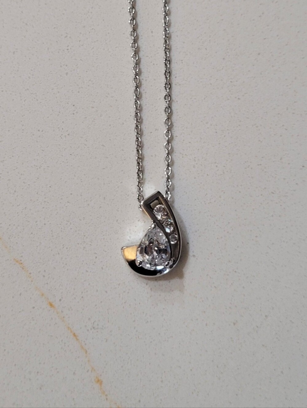 Teardrop Crystal Pendant Necklace in Silver Tone